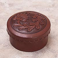 Leather box, 'Andean Thistle' - Tooled Leather Decorative Box from Peru
