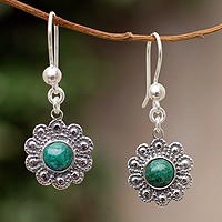 Chrysocolla flower earrings,