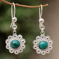 Chrysocolla flower earrings,