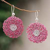 Sterling silver floral earrings, 'Fuchsia Blooms' - Sterling silver floral earrings