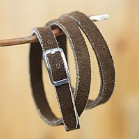 Sterling silver accent leather wrap bracelet,