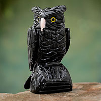 Onyx sculpture, 'Owl Guardian' - Onyx Bird Sculpture