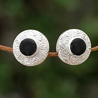 Obsidian button earrings,