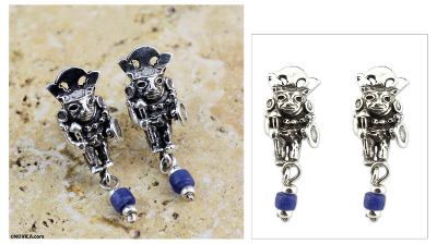 Sodalite dangle earrings, Brave Inca Warrior