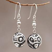 Sterling silver dangle earrings, 'Andean Owl Twins' - Owl Earrings in Sterling Silver from Peru Jewelry