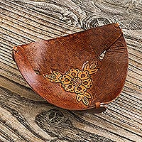 Leather catchall, 'Brown Sunflower Charm' - Artisan Crafted Brown Leather Sunflower Catchall from Peru
