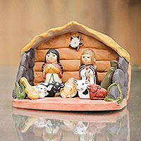 Ceramic nativity sculpture Baby Jesus Arrives Peru