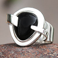Obsidian cocktail ring, 'Black Universe' - Handmade Obsidian Cocktail Ring