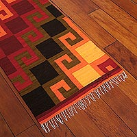 Wool rug, 'Fiery Hills' (2x8) - Hand Loomed Wool Area Rug (2x8)