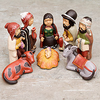 Ceramic nativity scene Kings of the Andes 8 pieces Peru