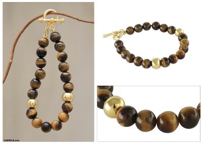 Gold vermeil tigers eye beaded bracelet, Golden Earth