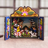 Wood and ceramic nativity scene Andean Christmas Celebration Peru