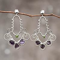 Amethyst and peridot chandelier earrings,