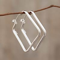 Sterling silver hoop earrings, 'Goddess of the Forest' - Modern Handmade Silver Hoop Earrings
