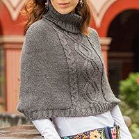 Alpaca blend cropped poncho,