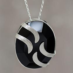 Obsidian pendant necklace,
