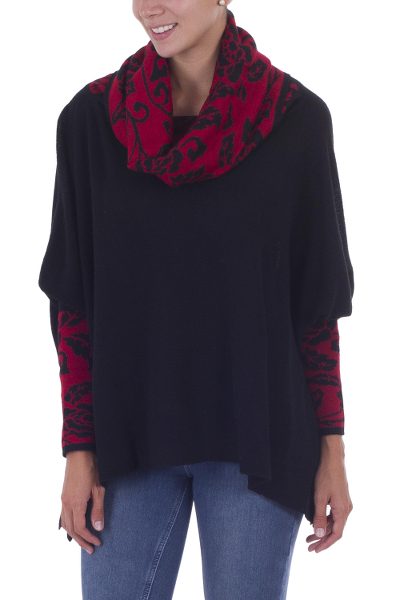 100% alpaca poncho, 'Ruby Valley' - 100% Alpaca Poncho with Cowl Neck and Sleeves