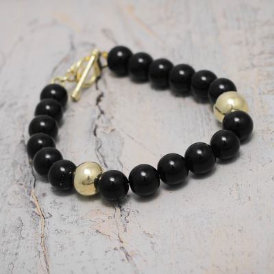 Gold vermeil obsidian beaded bracelet, Golden Night