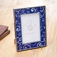 Painted glass photo frame, 'Scintillating Night' (4x6) - 4x6 in Reverse Painted Glass Photo Frame