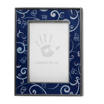 Painted glass photo frame, 'Scintillating Night' (4x6) - 4x6 in Reverse Painted Glass Photo Frame