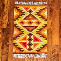 Wool rug, 'Splendid Inca' (2x3) - Yellow Geometric Handwoven Andean Wool Rug (2 x 3)