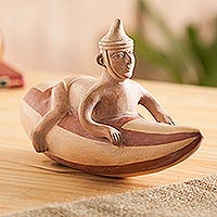 Ceramic figurine, 'Moche Surfer' - Hand Crafted Museum Replica Moche Ceramic Figurine