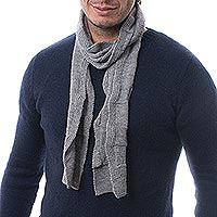 Men s 100% alpaca scarf Grey Chessboard Peru