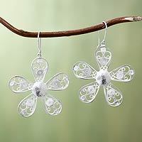 Sterling silver filigree flower earrings,