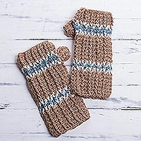 100% alpaca fingerless mitts, 'Andean Land' - Alpaca Mittens Hand Knit Fingerless Gloves from Peru