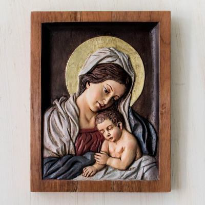 Cedar relief panel, Sleepy Baby Jesus