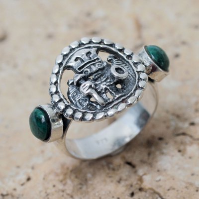 Chrysocolla on Burnished Sterling Silver Ring from Peru