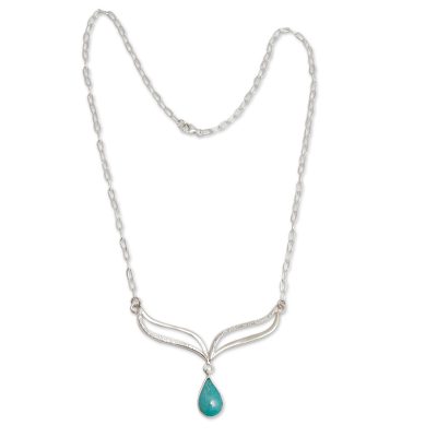 Amazonite and sterling silver pendant necklace, 'Turquoise Dew' - Amazonite Droplet on Hand Crafted Sterling Silver Necklace