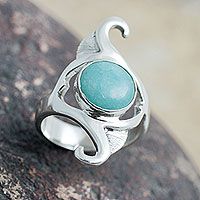Amazonite cocktail ring, 'Classic Curves' - Sterling Silver and Amazonite Artisan Crafted Cocktail Ring