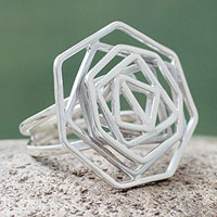 Sterling silver cocktail ring, 'Kaleidoscope' - Artisan Crafted Andean Silver Geometric Cocktail Ring