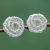 Sterling silver flower button earrings,