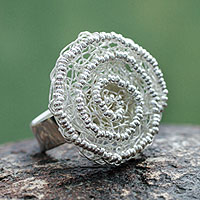 Sterling silver flower ring, 'Swirling Bloom' - Peru Fair Trade Floral Sterling Silver Artisan Crafted Ring
