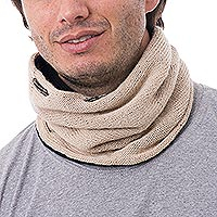 Men s 100% alpaca reversible neck warmer Versatile Beige Peru