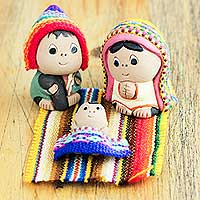 Ceramic nativity scene, 'Andean Holy Family' (set of 3) - 3-Pc Ceramic Nativity Scene with Woven Details from Peru