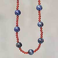 Lapis lazuli and carnelian beaded necklace,