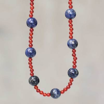 Lapis lazuli and carnelian beaded necklace, Magical Contrast
