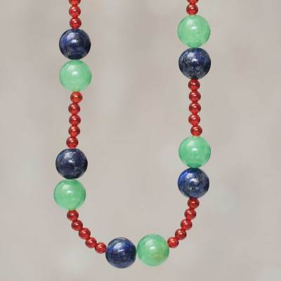 Multi gemstone beaded necklace, Be Happy