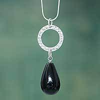 Obsidian pendant necklace,