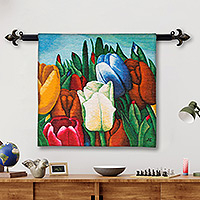 Wool tapestry, 'Andean Tulips' - Colorful Andean Handwoven Wool Tapestry of Tulips