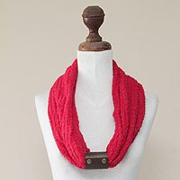 Alpaca blend and leather accent infinity scarf,