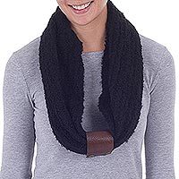 Alpaca blend and leather accent infinity scarf,