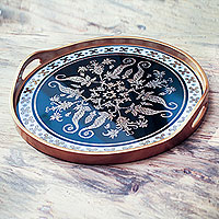 Reverse painted glass tray Black Colonial Medallion Peru