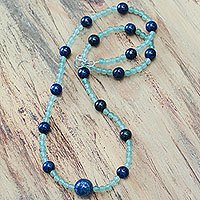 Aventurine and lapis lazuli beaded necklace,