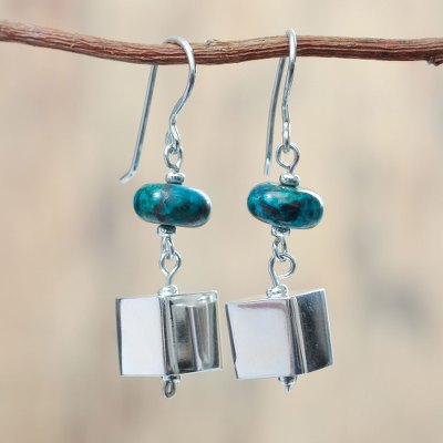 Chrysocolla dangle earrings, Cubic by Nature