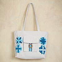 Cotton shoulder bag Blue Garden Flowers Peru