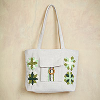 Cotton shoulder bag Green Garden Flowers Peru